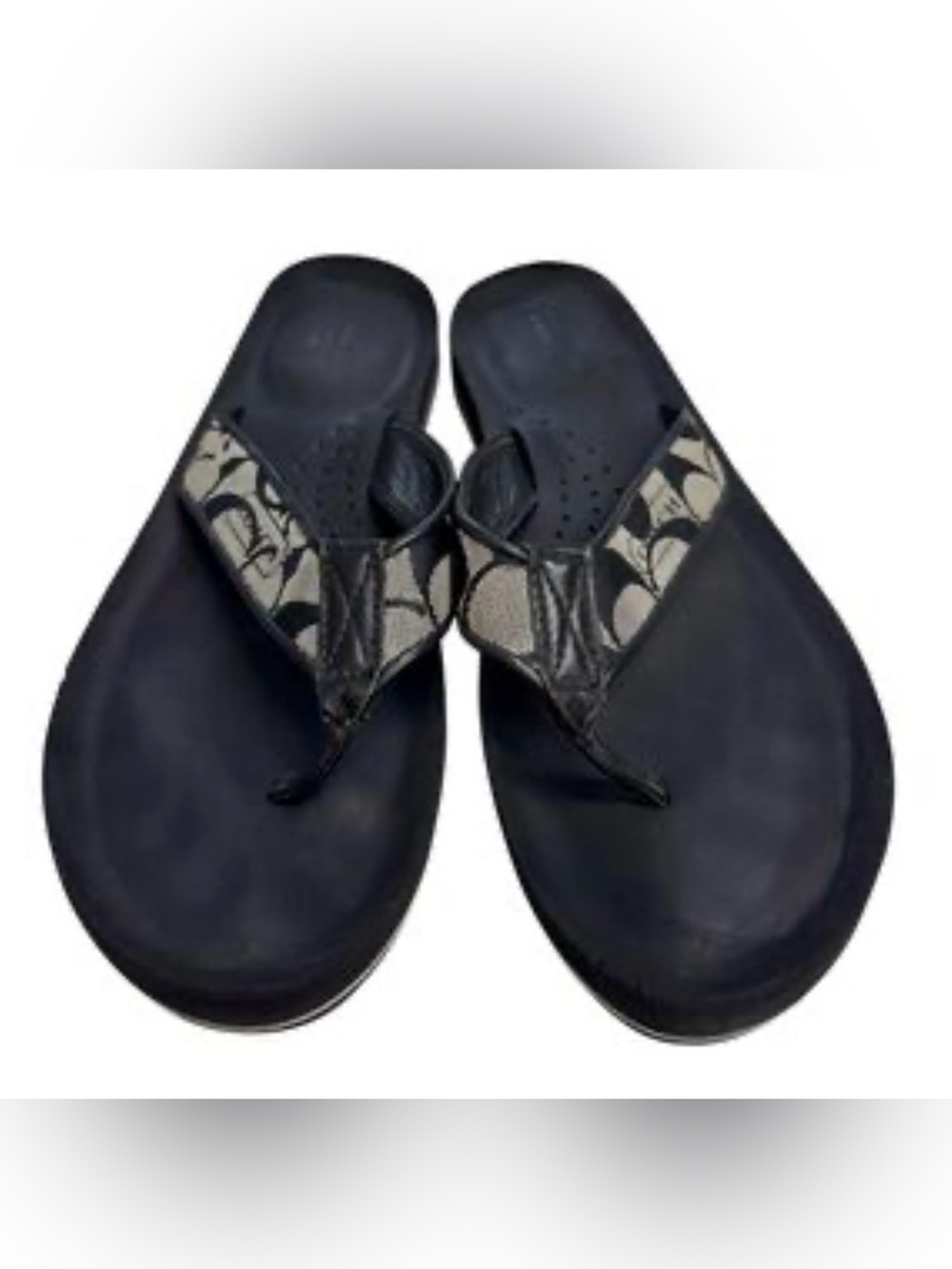 Coach Wedge Sandals Black Tan Signature Canvas Jaicee C logo size 10